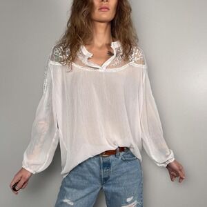 White‎ Sheer Lace Blouse | ANDTHEWHY | Size Large